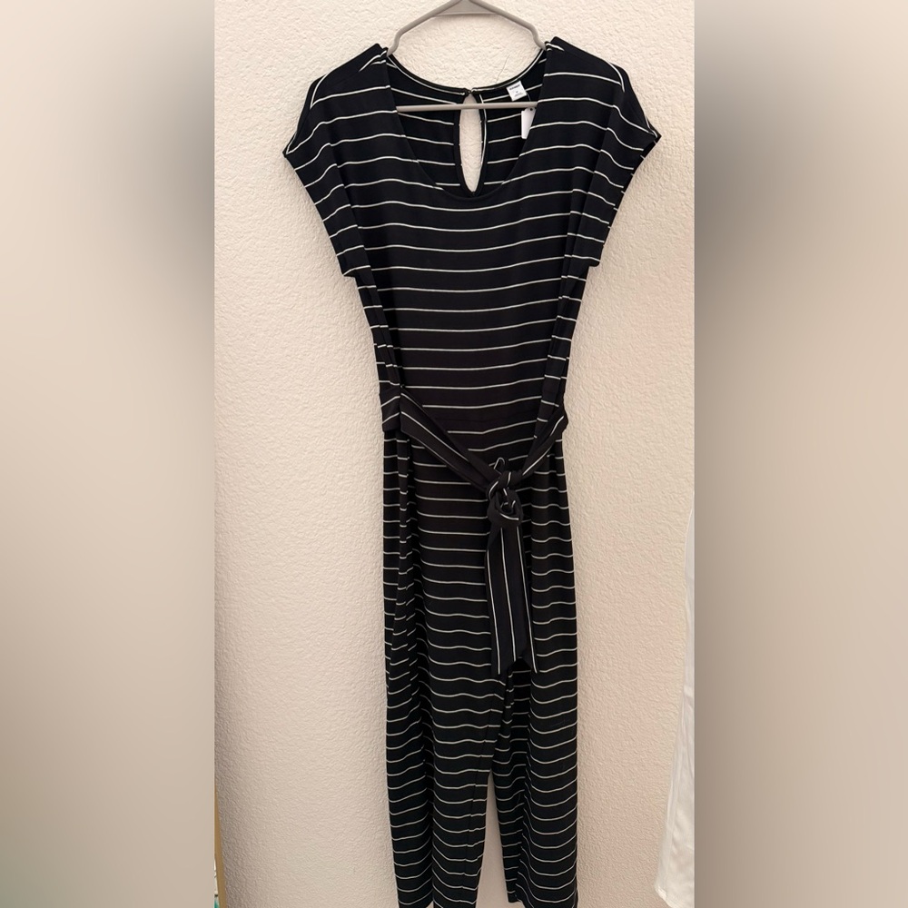 Old Navy Black and White Striped Jumpsuit